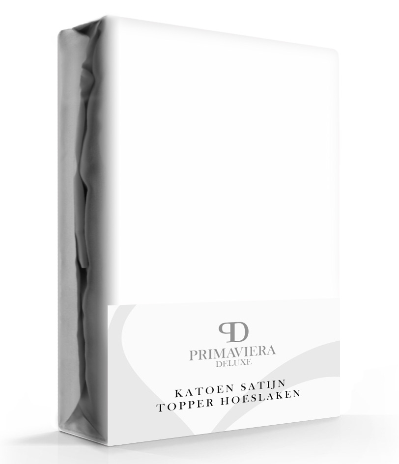 Primaviera Deluxe Katoen-Satijn Topper Hoeslaken Wit-180 x 200 cm