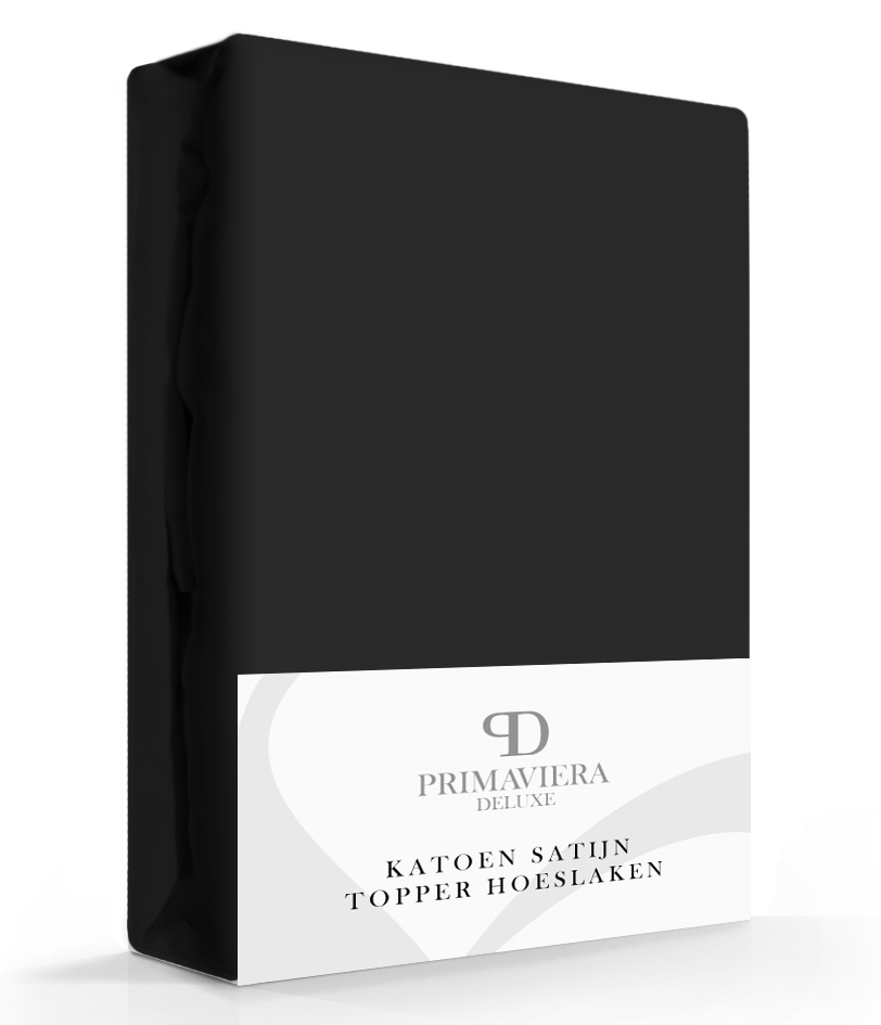 Primaviera Deluxe Katoen-Satijn Topper Hoeslaken Zwart-90 x 200 cm