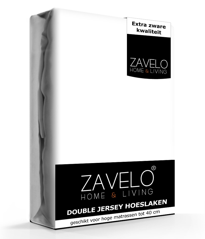 Zavelo Double Jersey Hoeslaken Wit-Lits-jumeaux (180x200 cm)