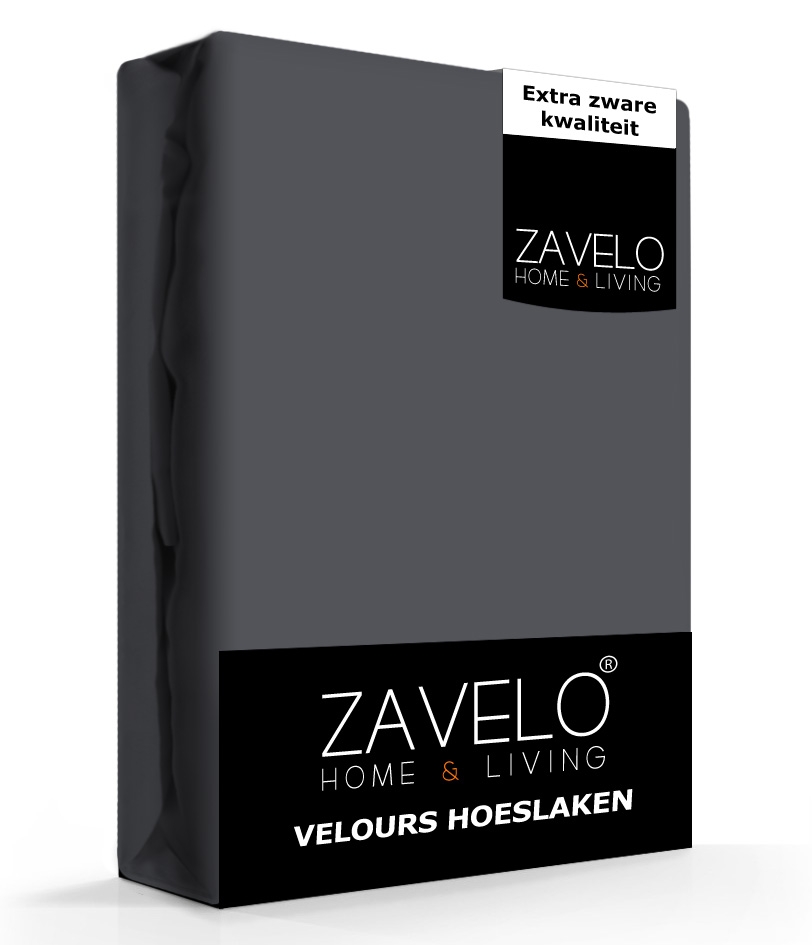 Zavelo Hoeslaken Velours Antraciet - Fluweel Zacht - 30 cm Hoekhoogte - Rondom Elastiek - Velvet -Lits-jumeaux (190/200x200/220 cm)
