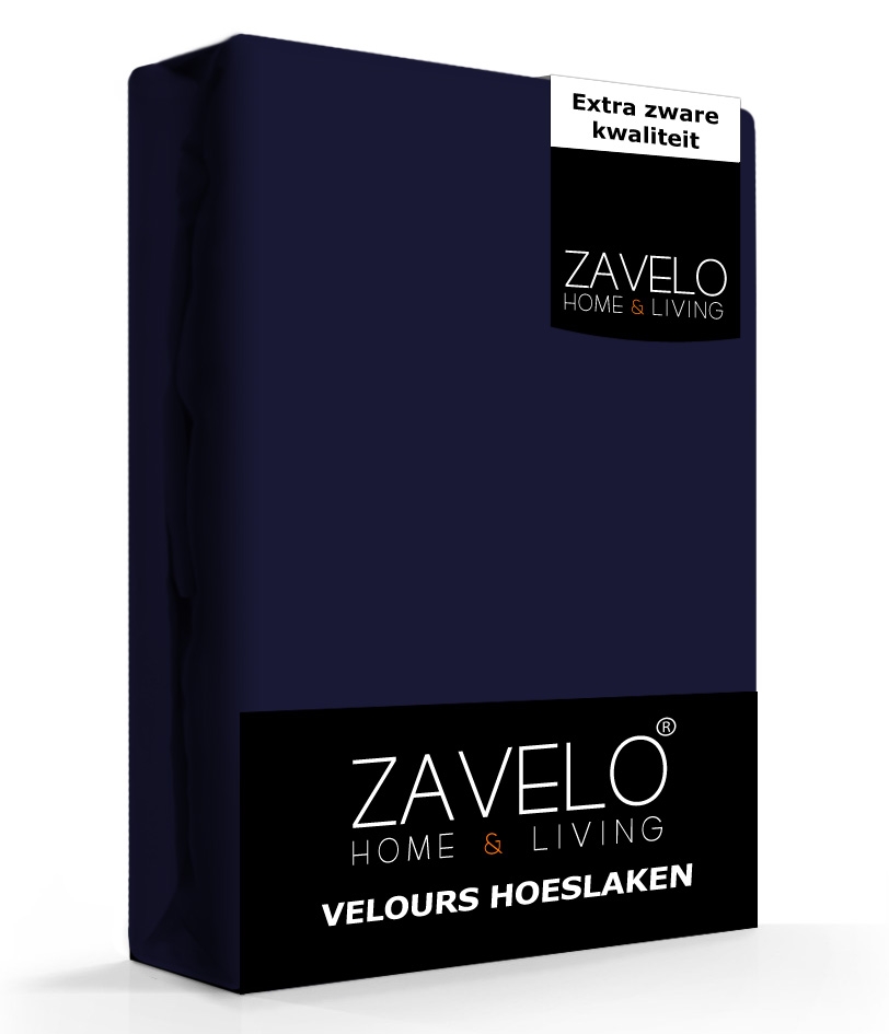 Zavelo Hoeslaken Velours Navy - Fluweel Zacht - 30 cm Hoekhoogte - Rondom Elastiek - Velvet -Lits-jumeaux (190/200x200/220 cm)