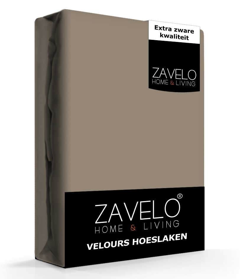 Zavelo Hoeslaken Velours Taupe - Fluweel Zacht - 30 cm Hoekhoogte - Rondom Elastiek - Velvet -Lits-jumeaux (190/200x200/220 cm)