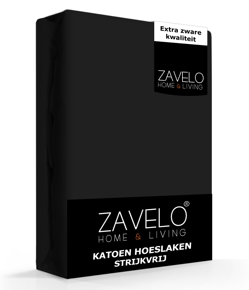 Zavelo Hoeslaken Katoen Strijkvrij Zwart-Twijfelaar (120x200 cm)
